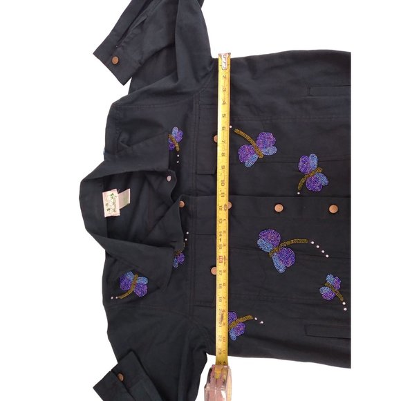 Vtg. Quacker Factory Embellished/pearl beaded Dragonflies button Jacket Large - Picture 5 of 16